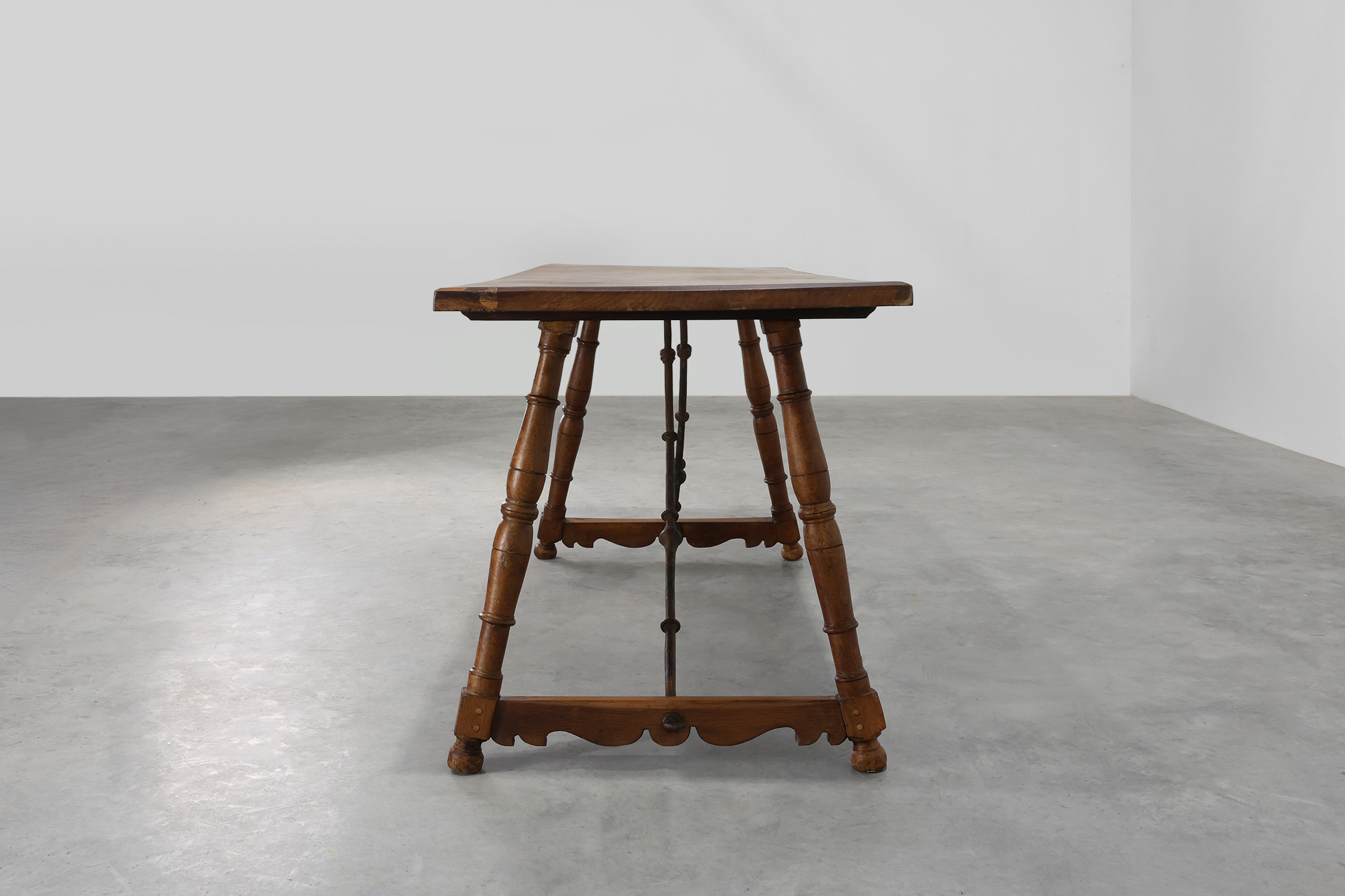 18th‑Century Spanish Walnut Trestle Table with Iron Stretcherthumbnail